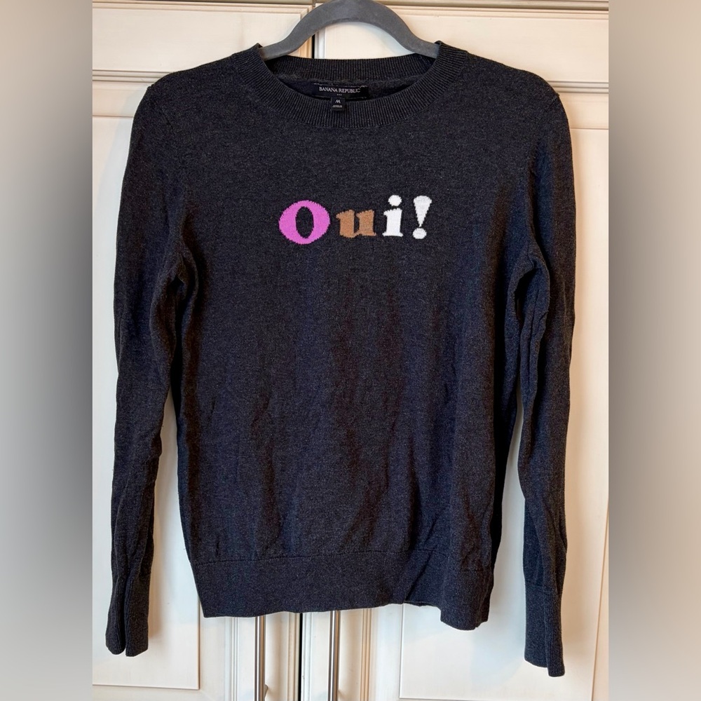 Banana Republic Charcoal Knit Sweater with Oui!  Size Medium.